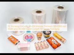 सुरक्षित पैकेजिंग के लिए 30–200 माइक्रोन मोटाई, 100–2000 मिमी चौड़ाई और 30–1000 मीटर लंबाई वाली पीई सिकुड़न फिल्म